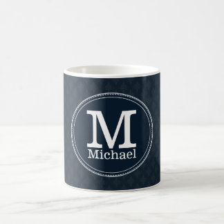 Deep Classic Navy Blue Pattern Custom Monogram Coffee Mug