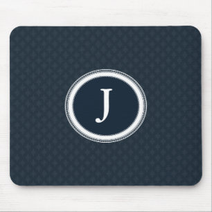 Deep Classic Navy Blue Pattern Custom Monogram Mouse Pad