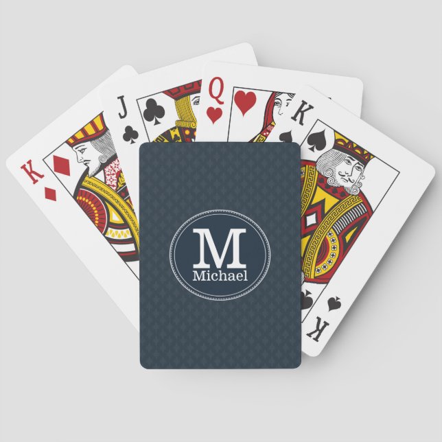 Deep Classic Navy Custom Monogram Playing Cards (Back)