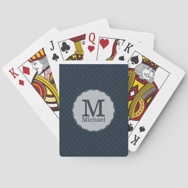 Deep Classic Navy Custom Monogram Playing Cards (Back)