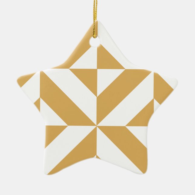 Deep Cool Gold Geometric Deco Cube Pattern Ceramic Ornament (Front)