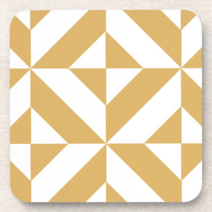 Deep Cool Gold Geometric Deco Cube Pattern Coaster