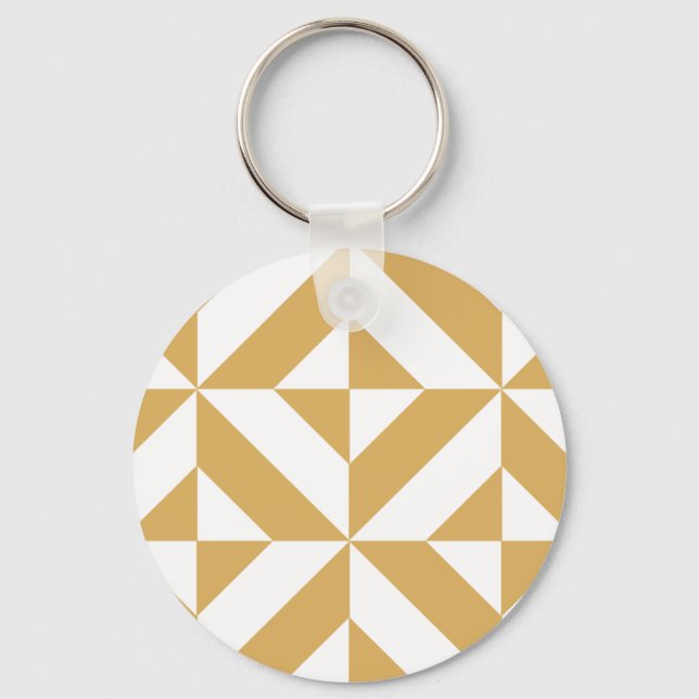 Deep Cool Gold Geometric Deco Cube Pattern Key Ring (Front)