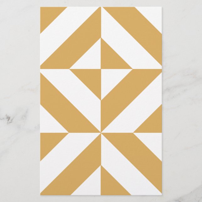 Deep Cool Gold Geometric Deco Cube Pattern Stationery (Front)