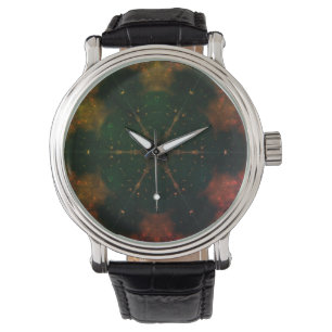 Deep Cosmic Mandala Star Kaleidoscope GoldenGreen Watch