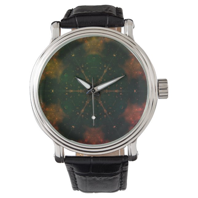 Deep Cosmic Mandala Star Kaleidoscope GoldenGreen  Watch (Front)