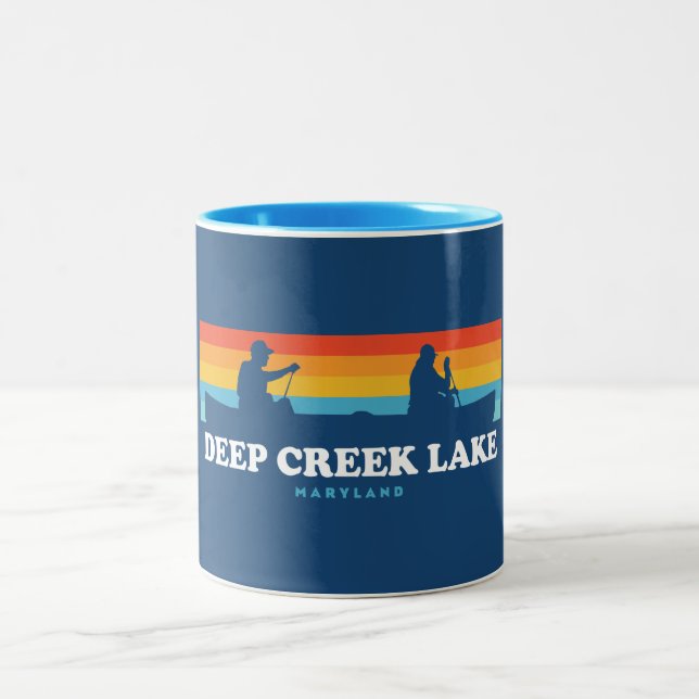 Deep Creek Lake Maryland Canoe Two-Tone Coffee Mug (Center)