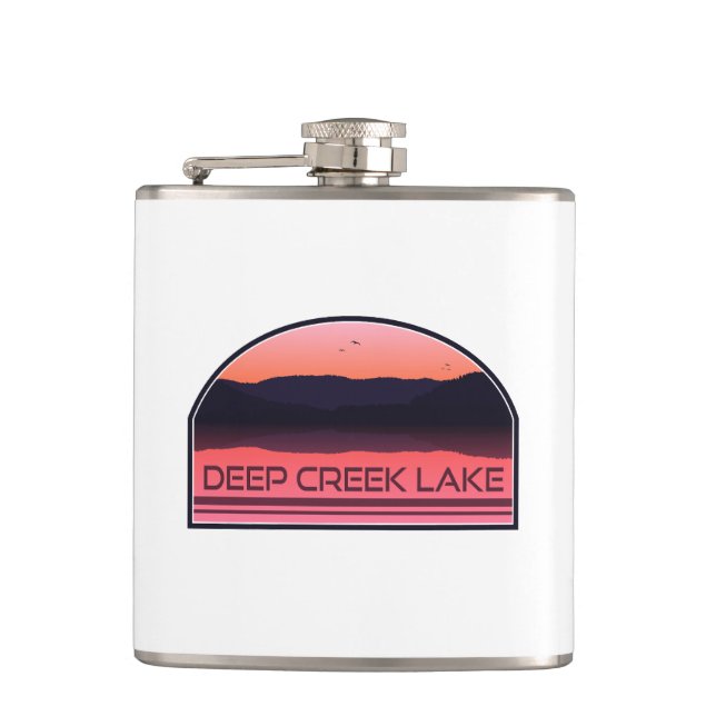 Deep Creek Lake Maryland Red Sunrise Hip Flask (Front)