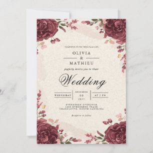 Deep Crimson Bloom Arch Wedding Invitation