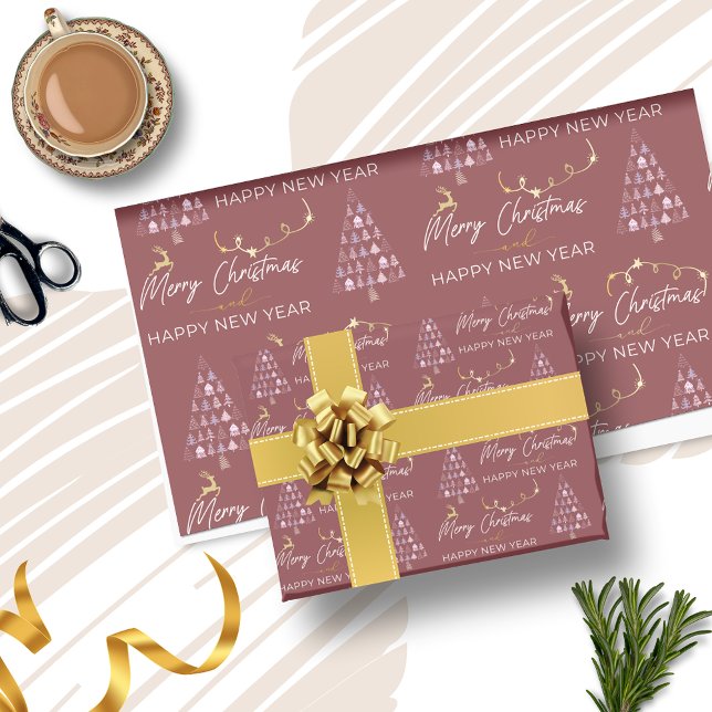 Deep Crimson Doodle Christmas Tree Reindeer Stars Wrapping Paper (Deep Crimson Doodle Christmas Tree Reindeer Stars Wrapping Paper)