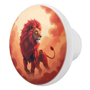 Deep Crimson Glow – The Lion of Burning Destiny. Ceramic Knob