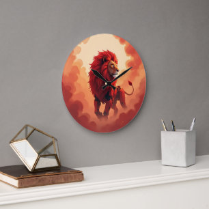 Deep Crimson Glow – The Lion of Burning Destiny. Large Clock