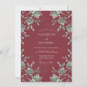 Deep Crimson Leaf Wedding Invitation