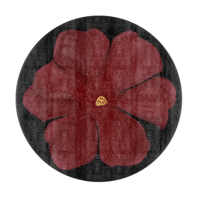 Deep Crimson Moody Bloom Glossy Dark Botanical Flo Cutting Board (Front)