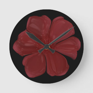 Deep Crimson Moody Bloom Glossy Dark Botanical Flo Round Clock