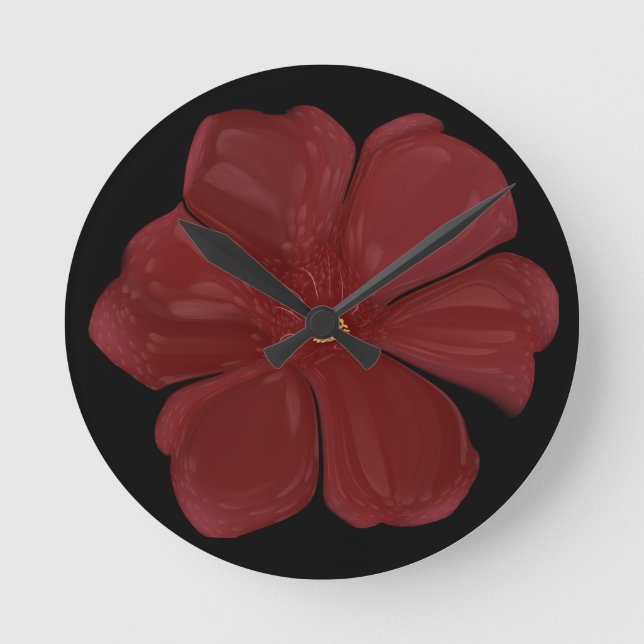 Deep Crimson Moody Bloom Glossy Dark Botanical Flo Round Clock (Front)