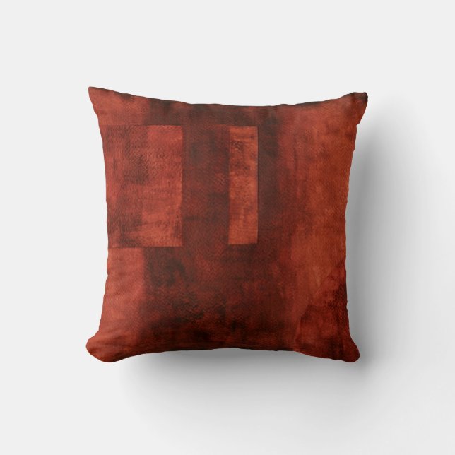 Deep Crimson Painting with Geometric Shapes Cushion (Front)