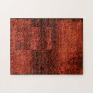 Deep Crimson Painting with Geometric Shapes Jigsaw Puzzle