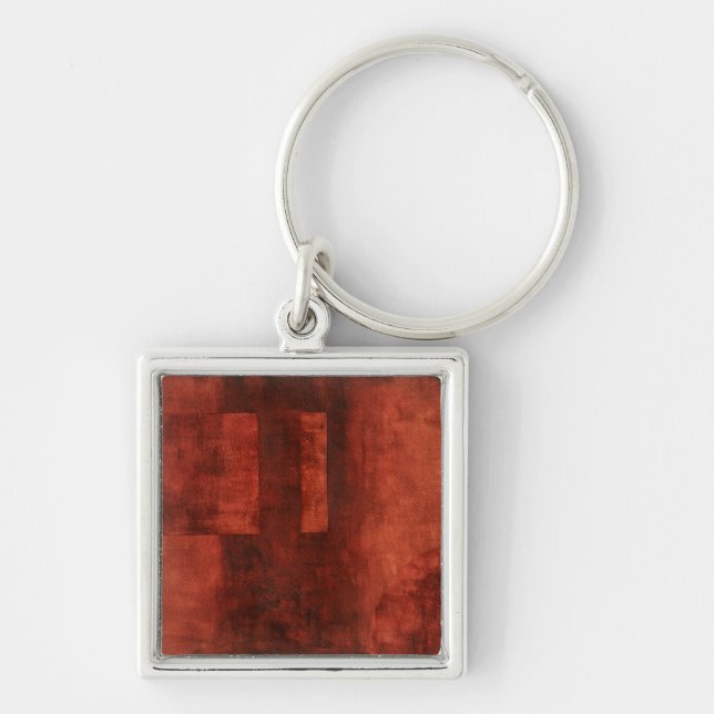 Deep Crimson Painting with Geometric Shapes Key Ring (Front)