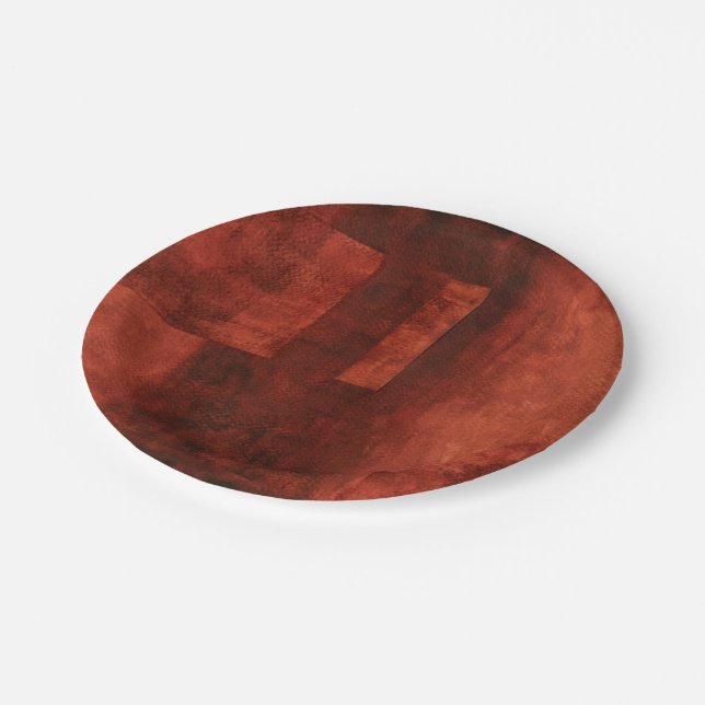 Deep Crimson Painting with Geometric Shapes Paper Plate (Angled)