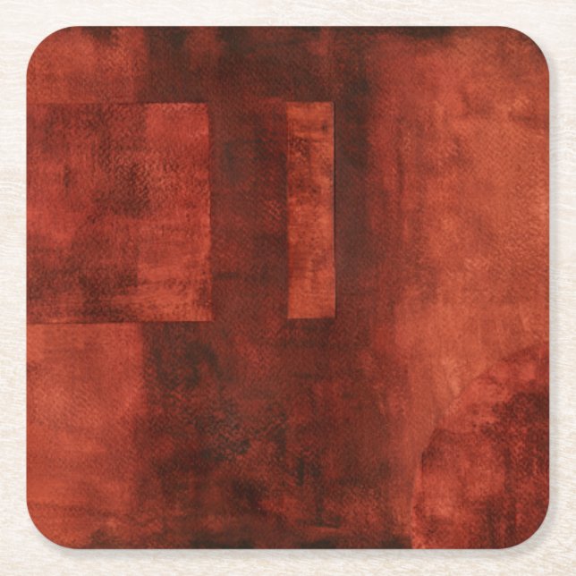 Deep Crimson Painting with Geometric Shapes Square Paper Coaster (Front)