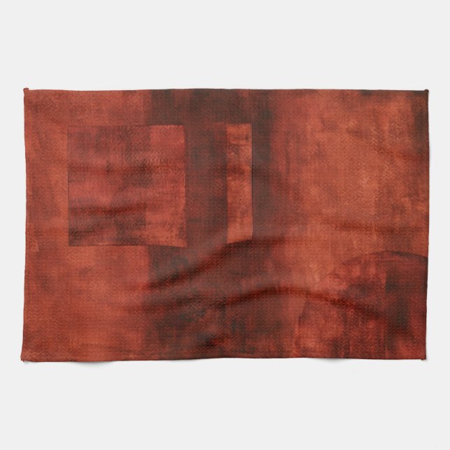 Deep Crimson Painting with Geometric Shapes Tea Towel (Horizontal)