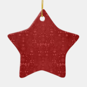Deep Crimson Red Fancy Floral Damask Pattern Ceramic Tree Decoration