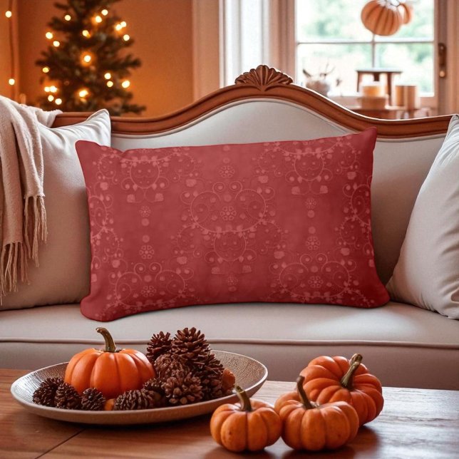 Deep Crimson Red Fancy Floral Damask Pattern Lumbar Cushion (Creator Uploaded)