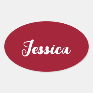 Deep crimson red minimalist monogram oval sticker