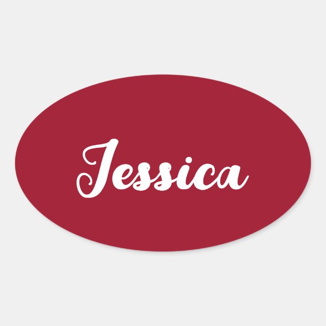 Deep crimson red minimalist monogram oval sticker (Front)