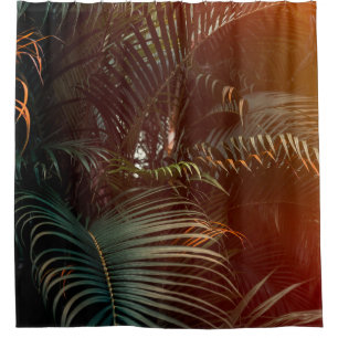 Deep dark green palm leaves pattern with bright or shower curtain