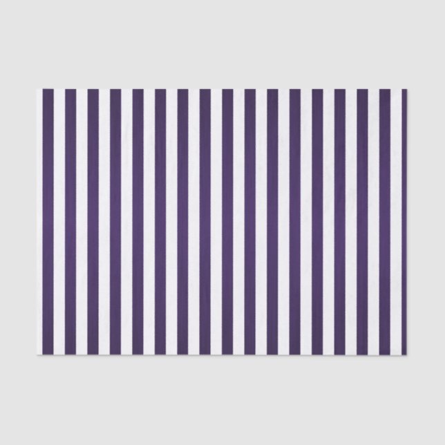 Deep Dark Purple and White Stripes Tissue Paper (Front)