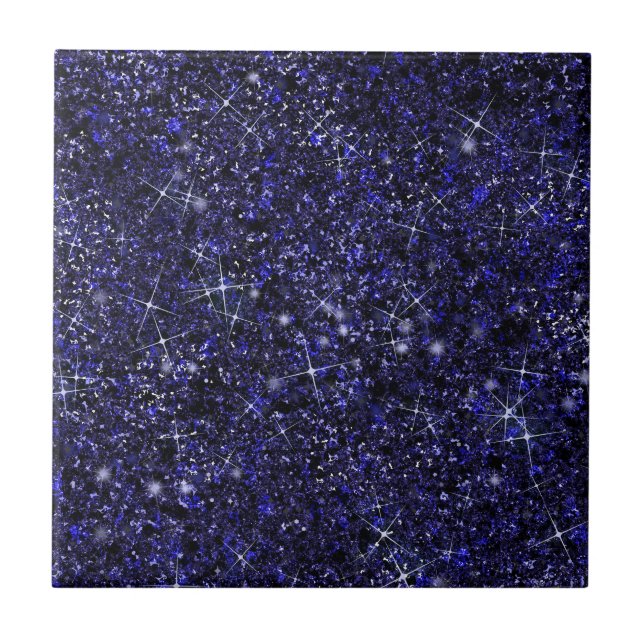Deep Delft Midnight Blue Colour Faux Glitter Solid Ceramic Tile (Front)