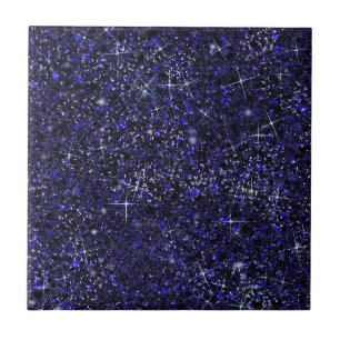 Deep Delft Midnight Blue Colour Faux Glitter Solid Ceramic Tile