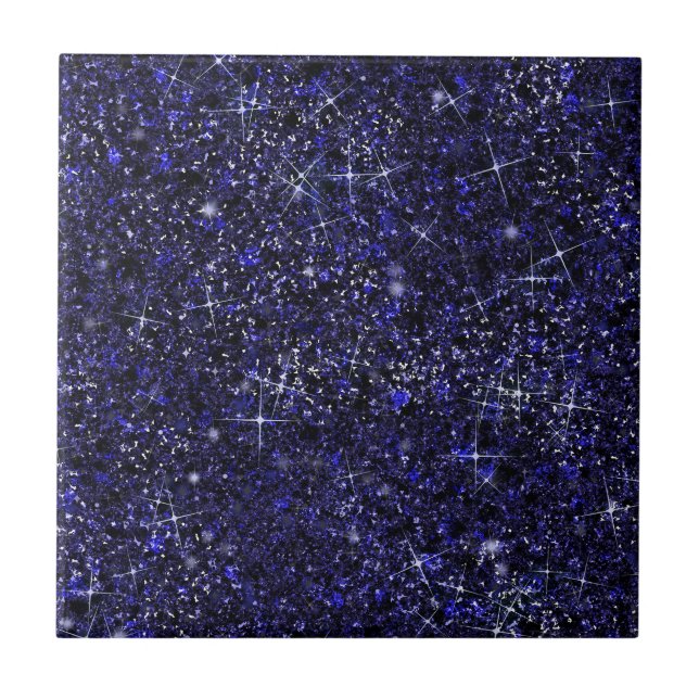 Deep Delft Midnight Blue Colour Faux Glitter Solid Ceramic Tile (Front)
