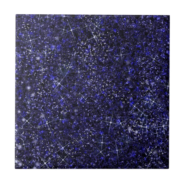 Deep Delft Midnight Blue Colour Faux Glitter Solid Ceramic Tile (Front)