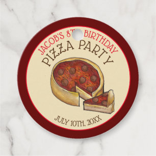 Deep Dish Pepperoni Pizza Pie Birthday Party Favour Tags