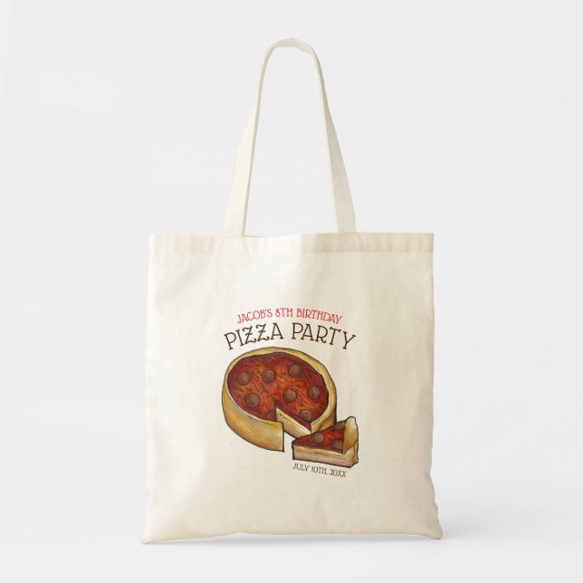 Deep Dish Pepperoni Pizza Pie Birthday Party Tote Bag (Front)