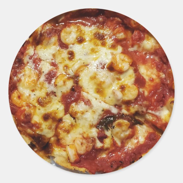 Deep Dish Shrimp and Cheese Pizza Food Classic Round Sticker (Front)