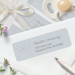 Deep Dusty Blue Baby Shower Bow Return Address Label