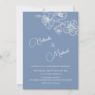 Deep Dusty Blue White Floral Wedding Invitation