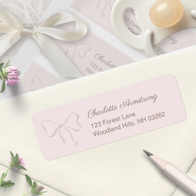 Deep Dusty Rose Baby  Shower Bow Return Address Label (Deep Dusty Rose Baby Shower Bow Return Address Label ©Susanne Sachers - Sunny Mind 🌞)