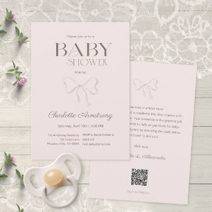 Deep Dusty Rose Watercolor Bow Baby Shower Invitation