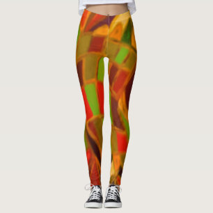 Deep earth coloured dark green brown red design leggings