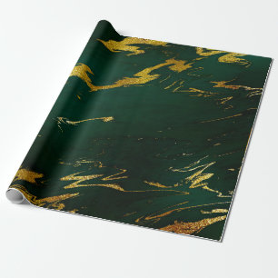 Deep Earth Gold Marble Green Woodland Wrapping Paper
