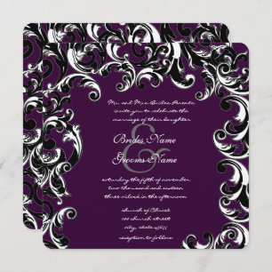 Deep EggPlant & Black Elegant Wedding Invitation