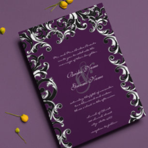 Deep Eggplant Swirl Wedding Invitation