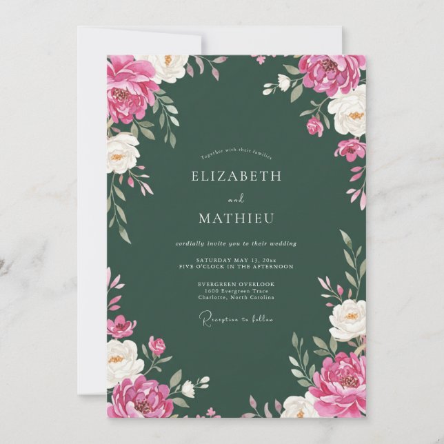 Deep Emerald Atmospheric Winter Wedding Invitation (Front)