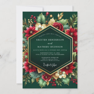 Deep Emerald Floral Autumn Wedding Invitation