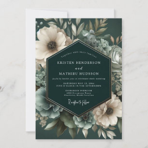 Deep Emerald Floral Bloom Wedding Invitation